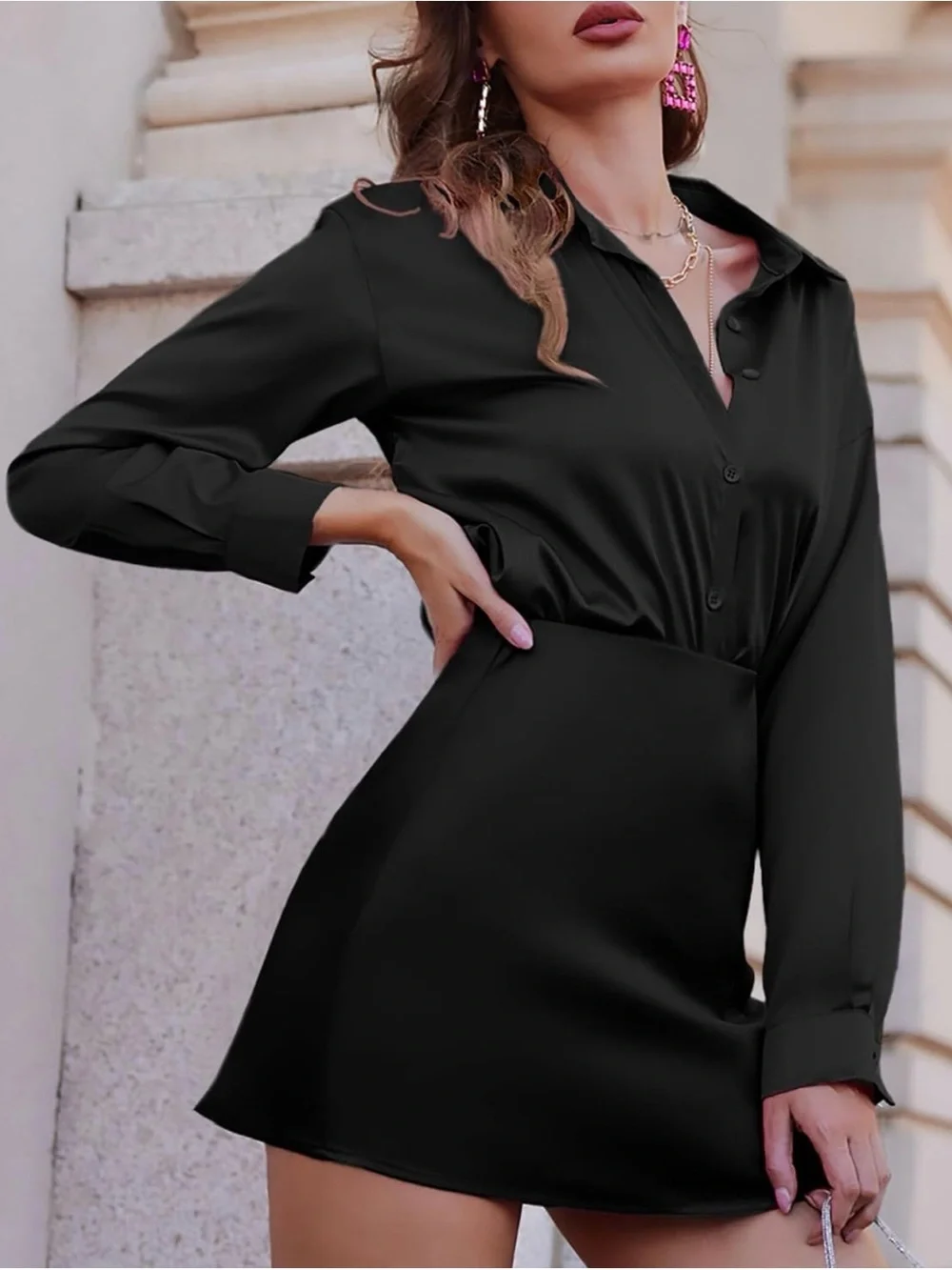 zeagoo Black Satin Mini Skirt